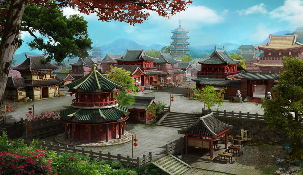 动漫仙侠魔幻建筑PNG透明背景，手绘卡通设计素材高清下载