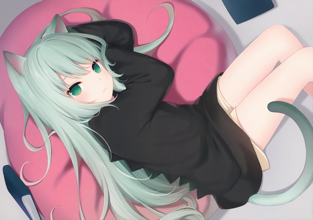 猫羽雫4K高清壁纸，绿色眼眸兽耳女孩，带尾巴，绝美壁纸4000x2816免费下载