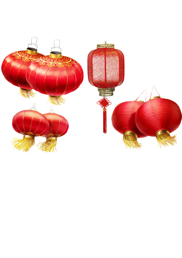 新春佳节必备，立体灯笼PNG高清透明图片，创意生活装饰元素，设计素材一键下载