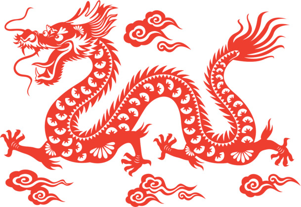 剪纸画龙高清PNG透明素材，精美装饰花纹，设计元素免费下载