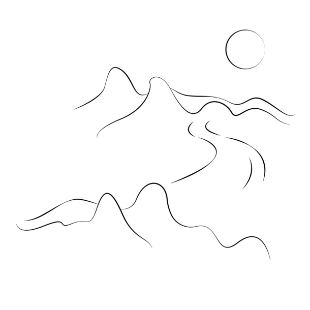 山水线条日出PNG素材，高清透明免抠图，创意设计必备