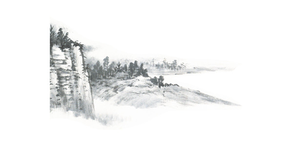 中国风黑白山峦简约PNG图片，高清透明装饰元素，墨迹笔触设计素材下载