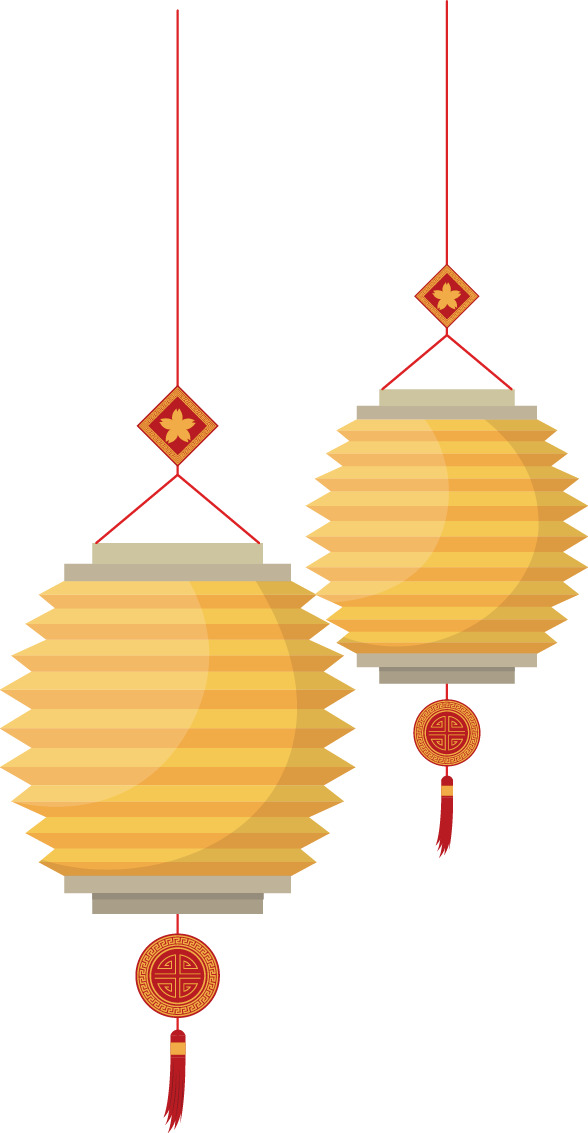 黄色灯笼PNG透明图，元旦春节元宵节日素材，高清下载
