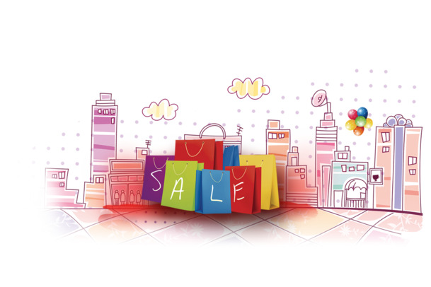 城市购物商城高清PNG透明图，圣诞节日元素，设计素材下载