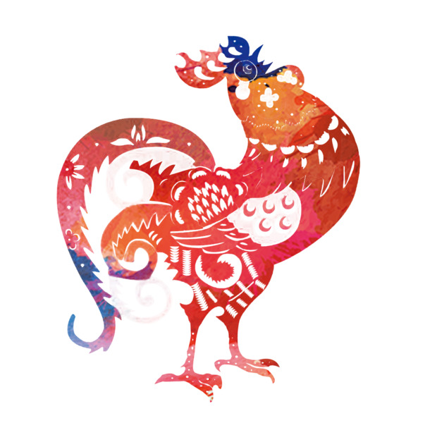 剪纸公鸡PNG透明图，节日元素大赏，元旦春节元宵素材下载