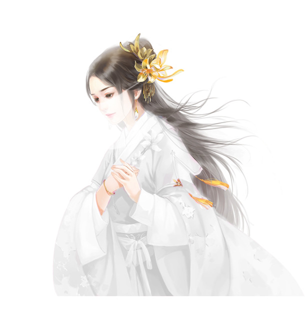 古风美女立绘PNG素材，高清白色外套手绘卡通元素，透明背景图片设计下载