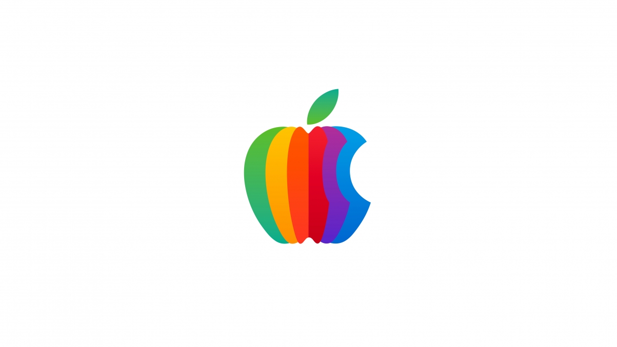 Apple彩色Logo高清壁纸，6K分辨率，白底优雅，6016x3384超清画质，免费下载