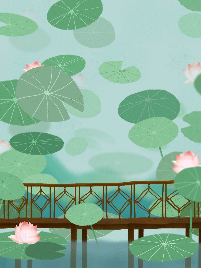 扁平插画荷塘月色海报，高清JPG与PSD设计素材，个性另类风格下载