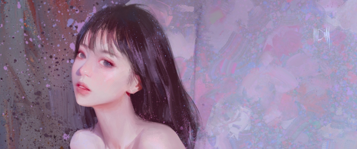 唯美长发美女厚涂风格，4K高清带鱼屏壁纸，3440x1440动漫美图，一键下载