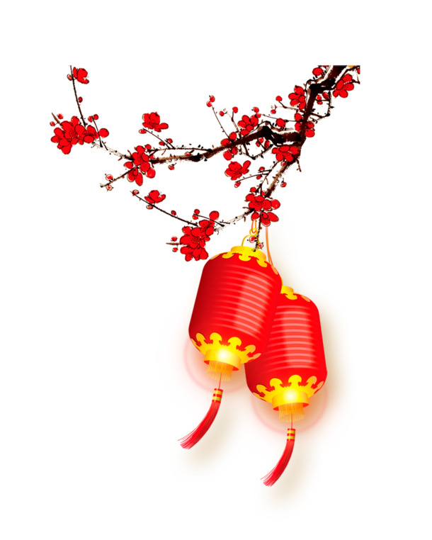 新年喜庆节日元素，红色灯笼梅花高清PNG/PSD设计素材免费下载