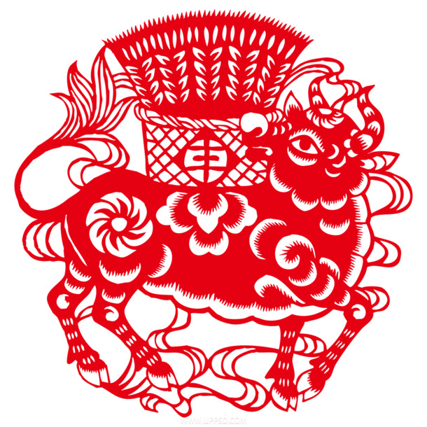 新春牛年剪纸丰收PNG素材，高清透明节日元素图片，免费下载