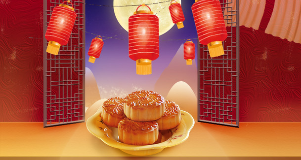 中秋狂欢盛宴，古典中国风赏月月饼PNG透明图片与PSD设计素材下载