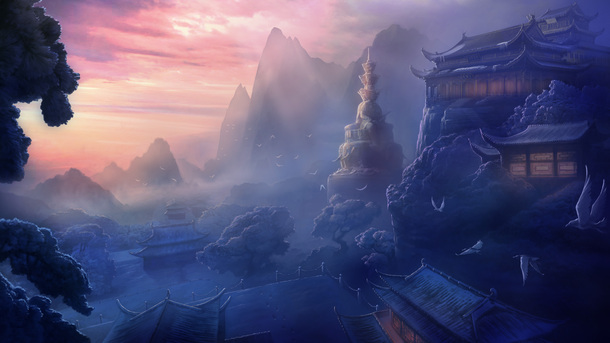 粉色天空与蓝色场景抽象梦幻PNG透明背景图片素材下载