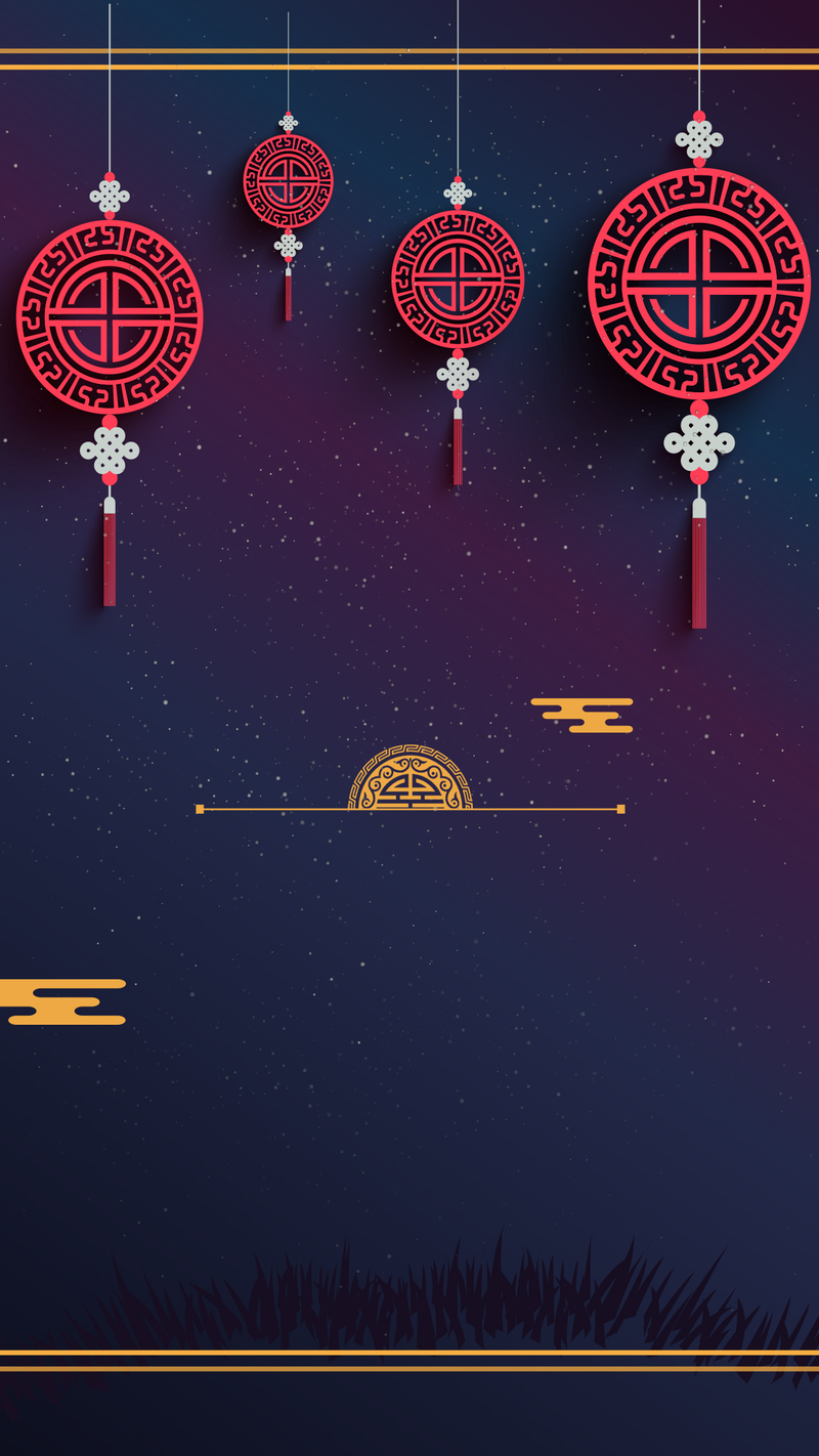 中秋夜中国风创意海报，唯美夜空H5背景，复古高清JPG素材下载