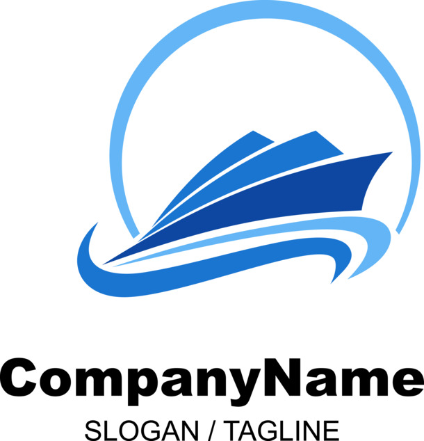 矢量轮船海浪LOGO，高清PNG透明免扣元素，圆形环绕设计素材下载