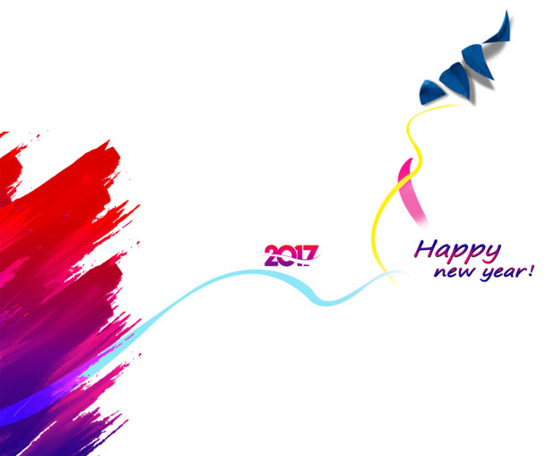 2017新年彩绘图，高清PNG透明素材，墨迹笔触设计元素下载