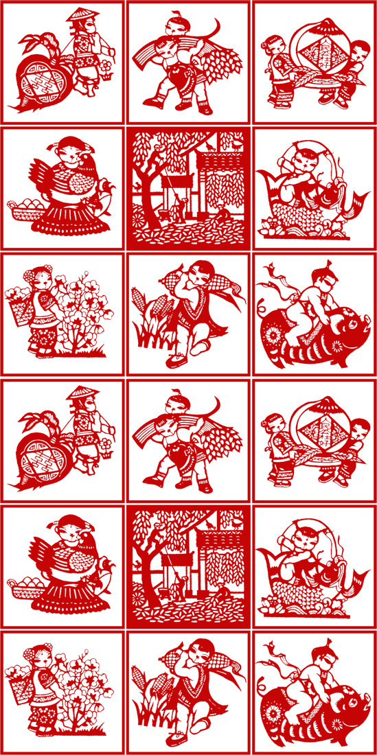 中秋佳节红色剪纸年画PNG透明素材，中国风图片设计元素免费下载