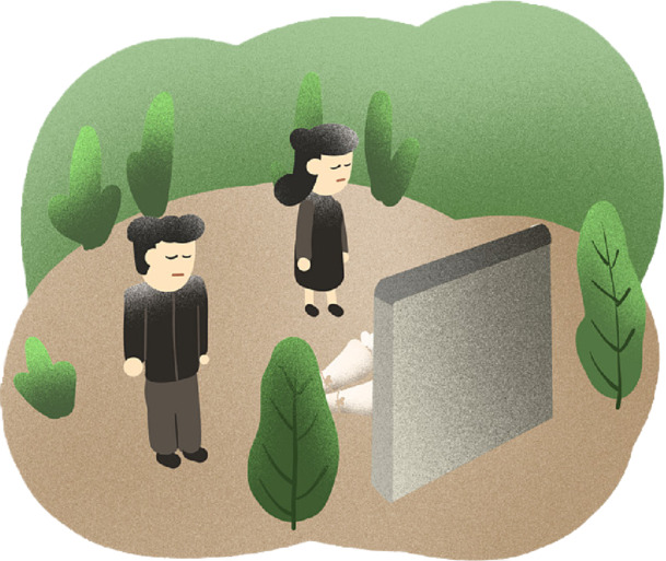 手绘清明祭祖夫妇PNG透明图，节日素材免费下载