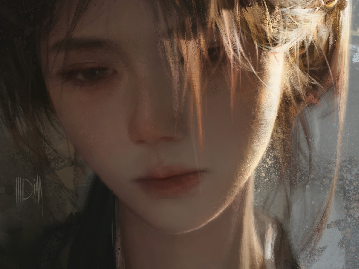 迷人美女秀发遮眸，精选高清平板动漫壁纸，2732x2048超清下载