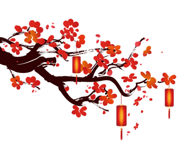 梅花灯笼高清PNG透明图，节日元素下载，元旦春节元宵PSD素材