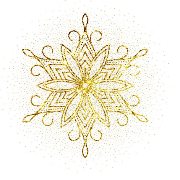 金色雪花PNG透明图片，高清装饰元素，特效设计素材下载