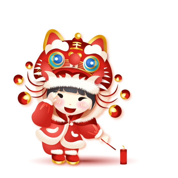 虎年新春盛宴，鞭炮齐鸣！高清PNG虎娃娃透明图片，节日元素一网打尽，春节元宵素材下载必备！