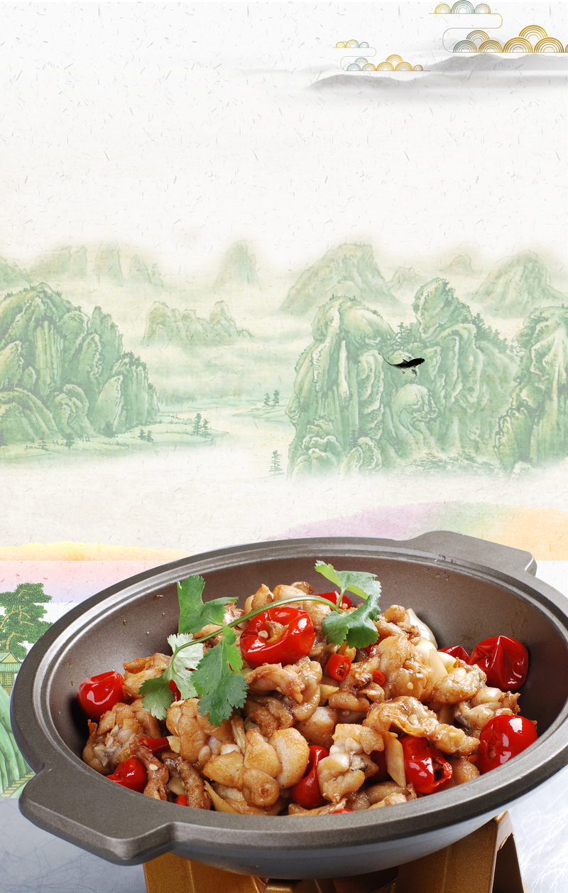 复古中国风牛蛙美食海报设计素材，高清JPG与PSD格式下载