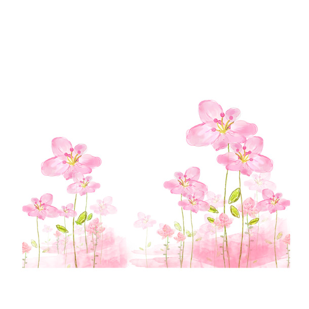 粉色小花手绘素材，高清PNG透明花束，PSD格式植物装饰元素下载