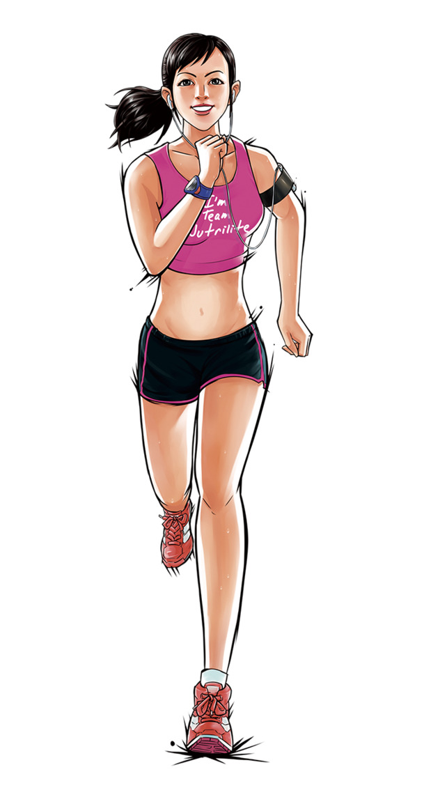 手绘跑步健身女孩插画，高清PNG透明图片，卡通元素丰富，设计素材下载
