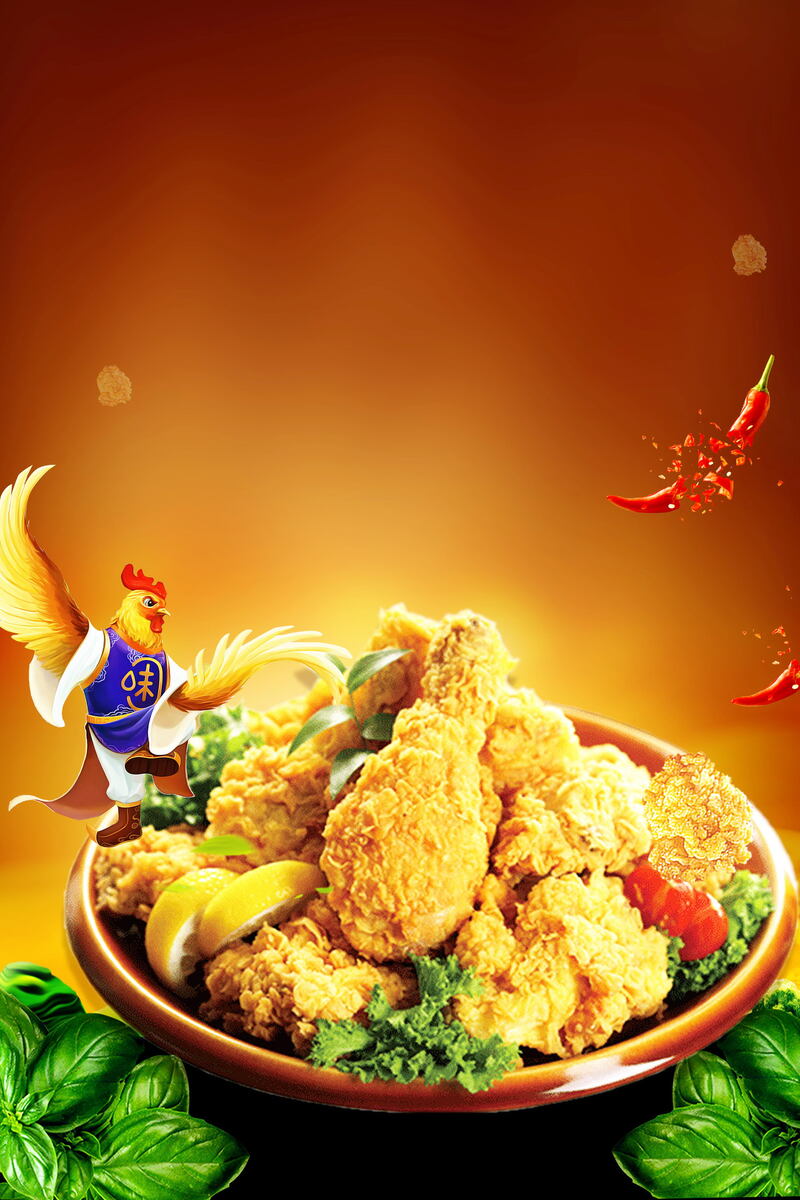 清新风味炸鸡促销背景图，美味高清JPG及创意PSD设计素材下载