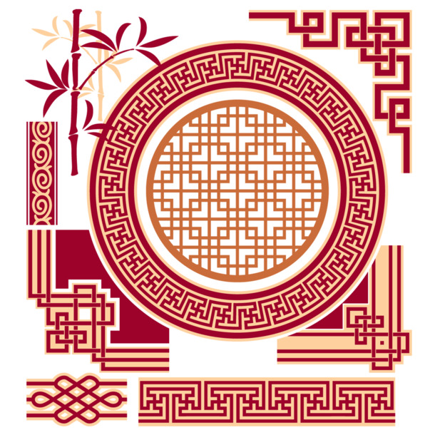 中国风边框PNG素材，精美屏风图案，高清透明，设计元素任选下载