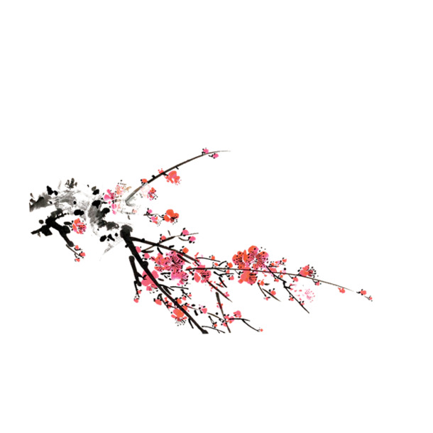 中国风梅花水墨画，古典装饰PNG透明图片，高清植物素材下载