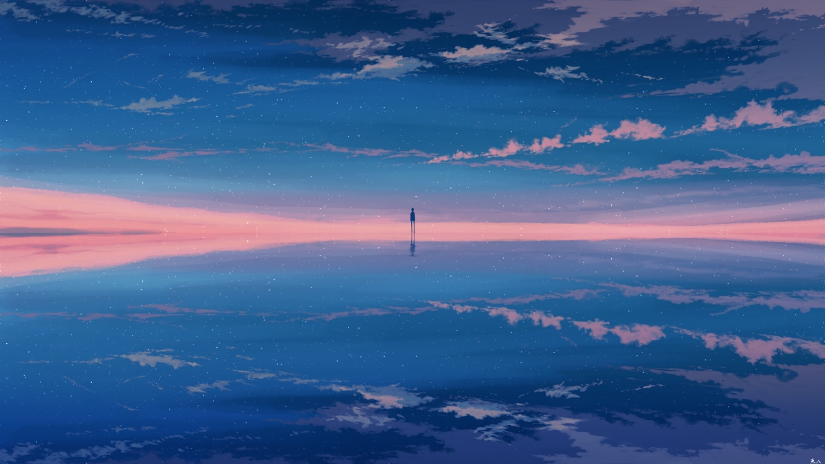 天空云卷人独行，唯美动漫风景4K壁纸，高清3840x2160下载