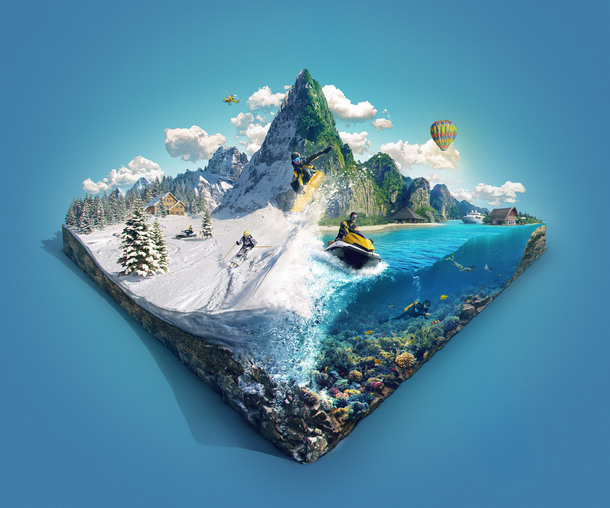 海洋冰川高清PNG背景，蓝色地球场景设计素材，免费下载
