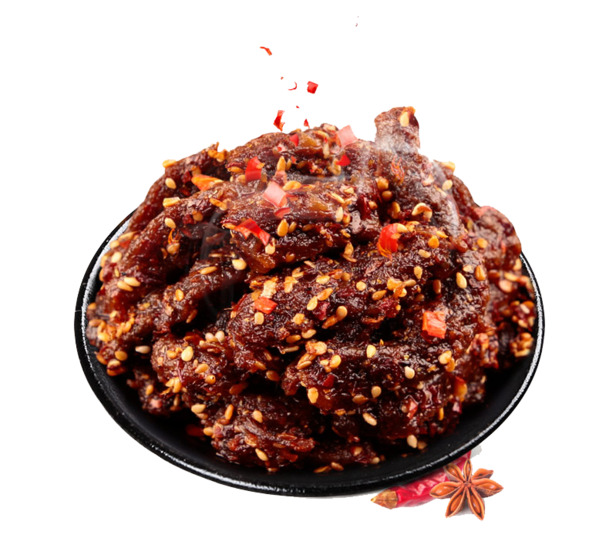 麻辣牛肉干PNG透明图，高清生活装饰元素，设计素材免费下载