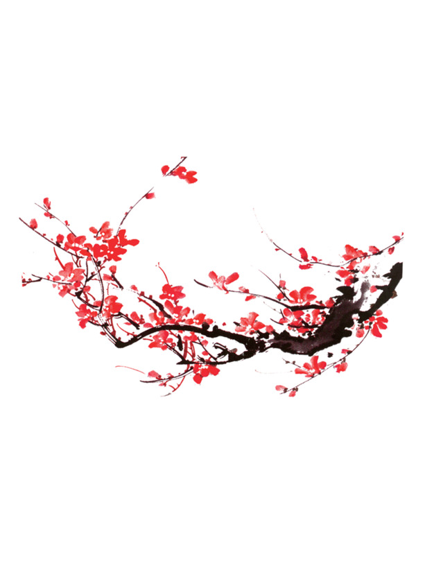 复古水墨梅花背景装饰图案，高清PNG透明图片，傲骨植物元素，设计素材下载