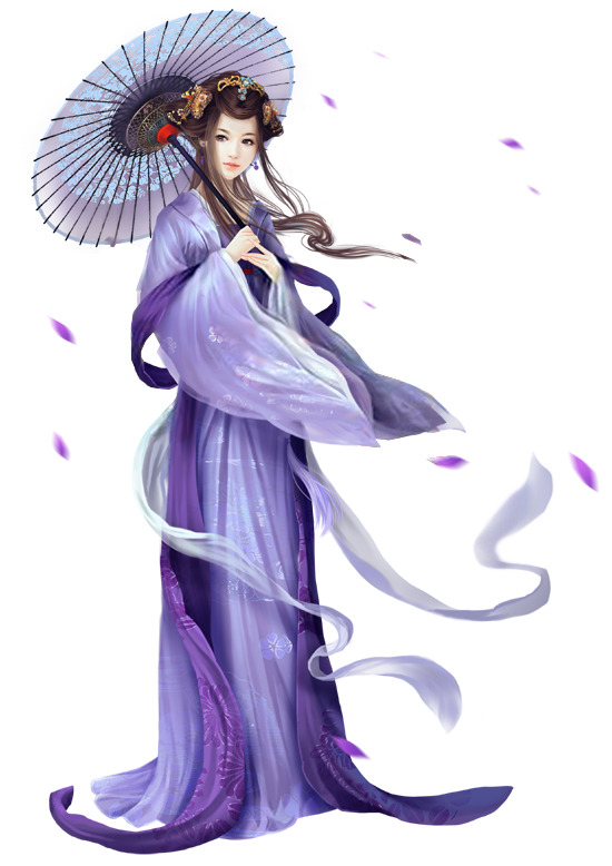 古代美女手绘卡通PNG透明图片，高清素材下载，创意手绘元素设计