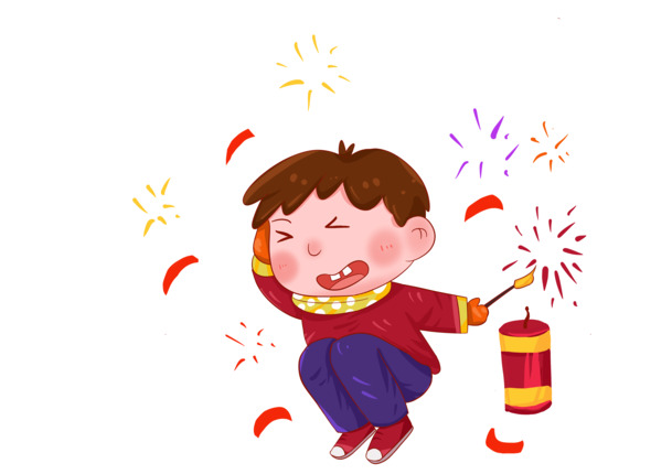 男孩放爆竹高清PNG，透明背景节日图片，春节元宵设计素材下载