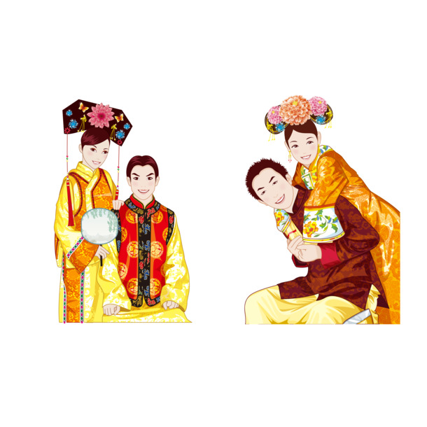 卡通风格婚纱照PNG透明图片，高清节日元素，情人节专属设计素材下载