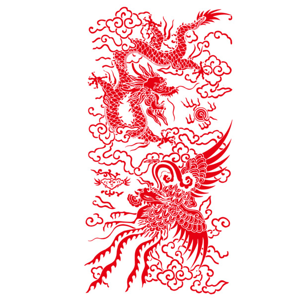 中国龙剪纸PNG素材，高清透明免扣，AI设计元素一键下载