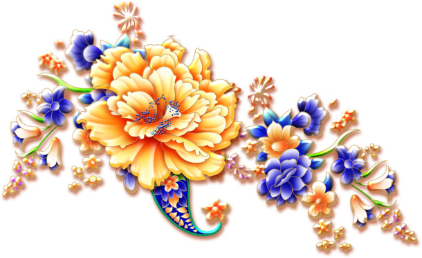 中秋节黄蓝花卉海报PNG素材，高清透明动物图案设计元素下载
