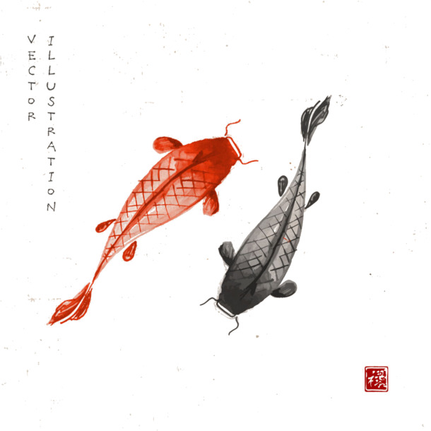 水墨锦鲤PNG透明图，中国风装饰元素，高清下载