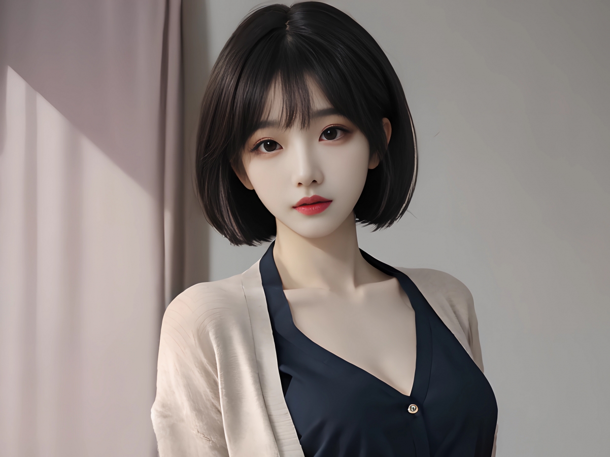AI绘画，气质美女短发平板壁纸，高清2732x2048，免费下载