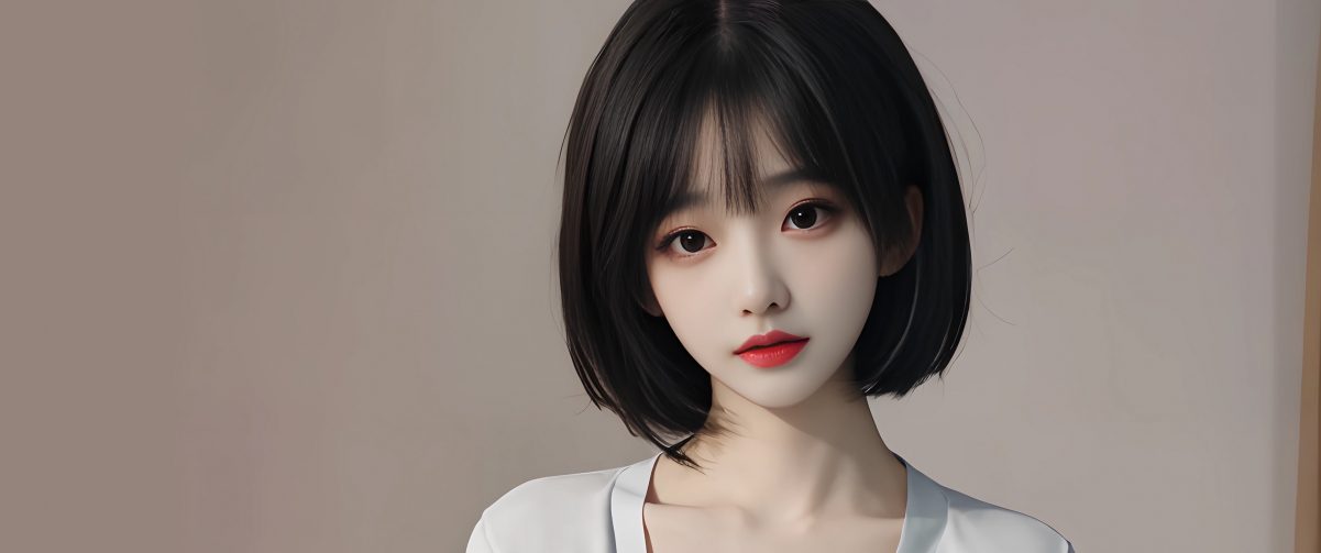 短发美女AI绘画，惊艳4K动漫壁纸，带鱼屏高清3440x1440，一键下载！