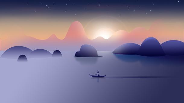 唯美山水插画，高清PNG透明背景元素，场景背景图片设计素材免费下载