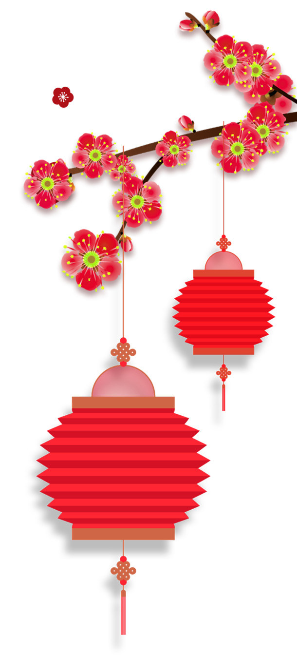 中国风梅花灯笼装饰素材，高清PNG透明手绘卡通元素，免费下载
