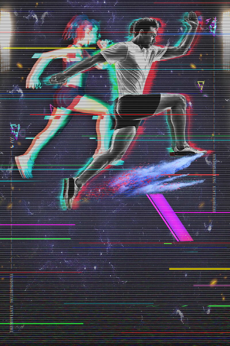 抖音风马拉松运动海报，高清JPG与PSD素材，创意奔跑主题下载