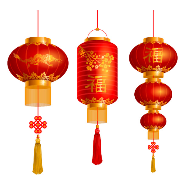 高清PNG福字灯笼，节日元素素材，透明背景，元旦春节元宵必备