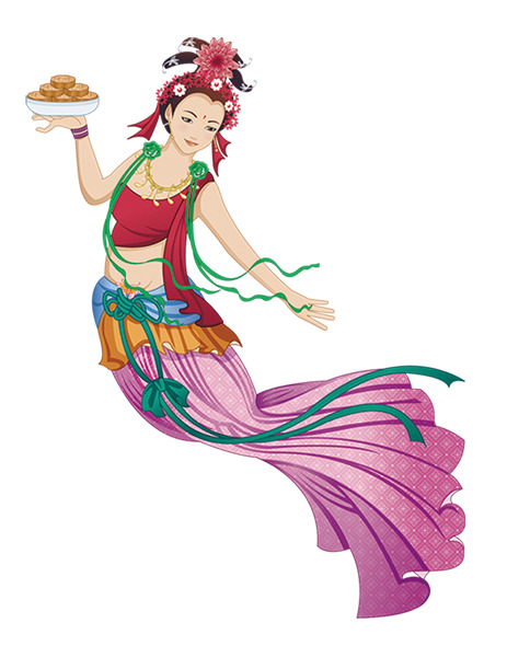 嫦娥端月饼PNG透明图，中秋节高清节日元素，设计素材免费下载