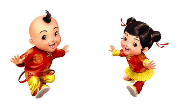 拜年小孩PNG透明图，元旦春节元宵节日元素，高清素材下载